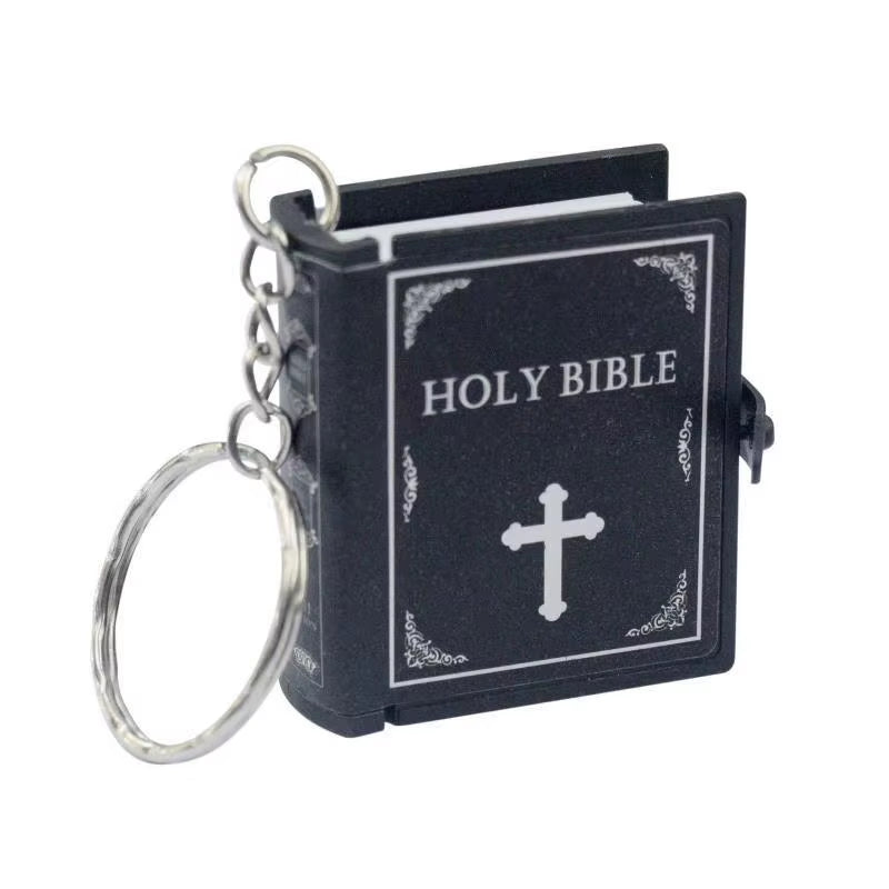 Mini English HOLY BIBLE Keychains Christian Jesus Cross Muslim Keyrings Accessories Women Bag Charm Prayer God Bless Key Holder