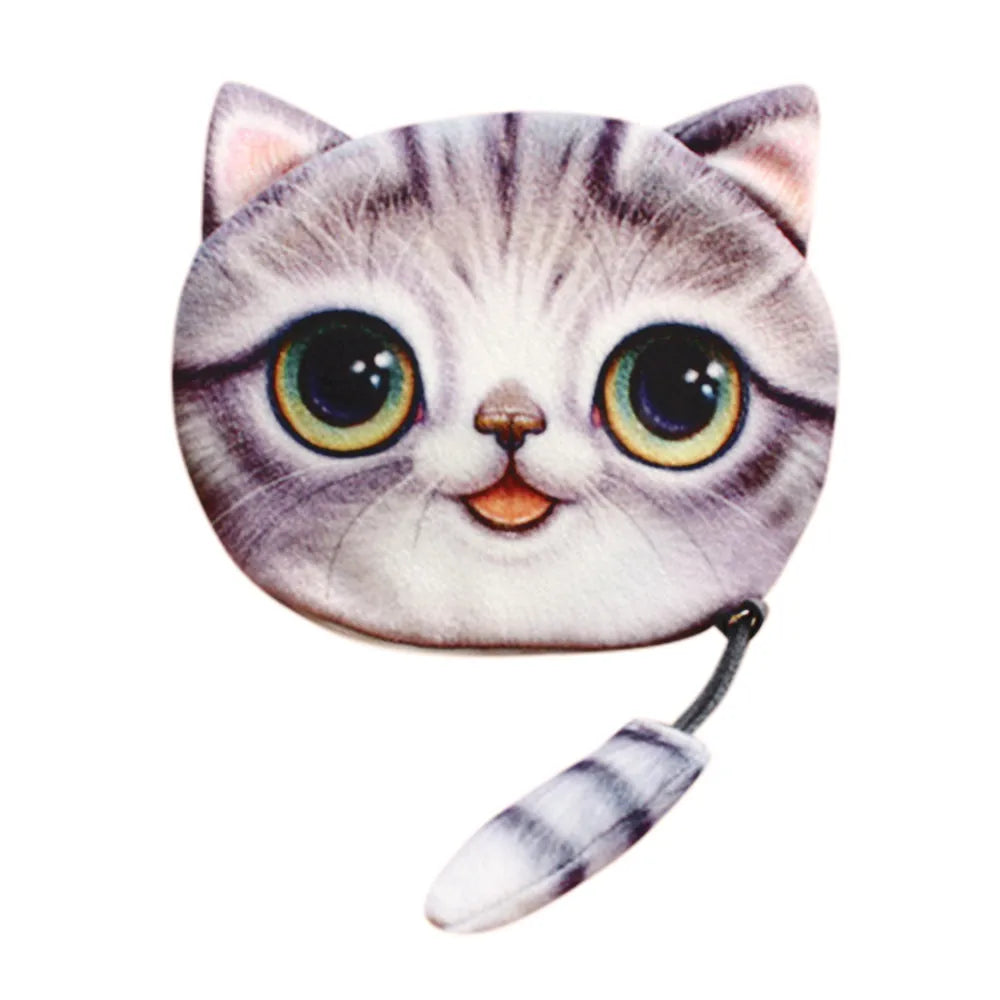 Women Cute 3D Print Cat Girls Tail Plush Coin Purse Change Purse Bag Wallet Keychain Bags Cotton Card Holder Money Clips