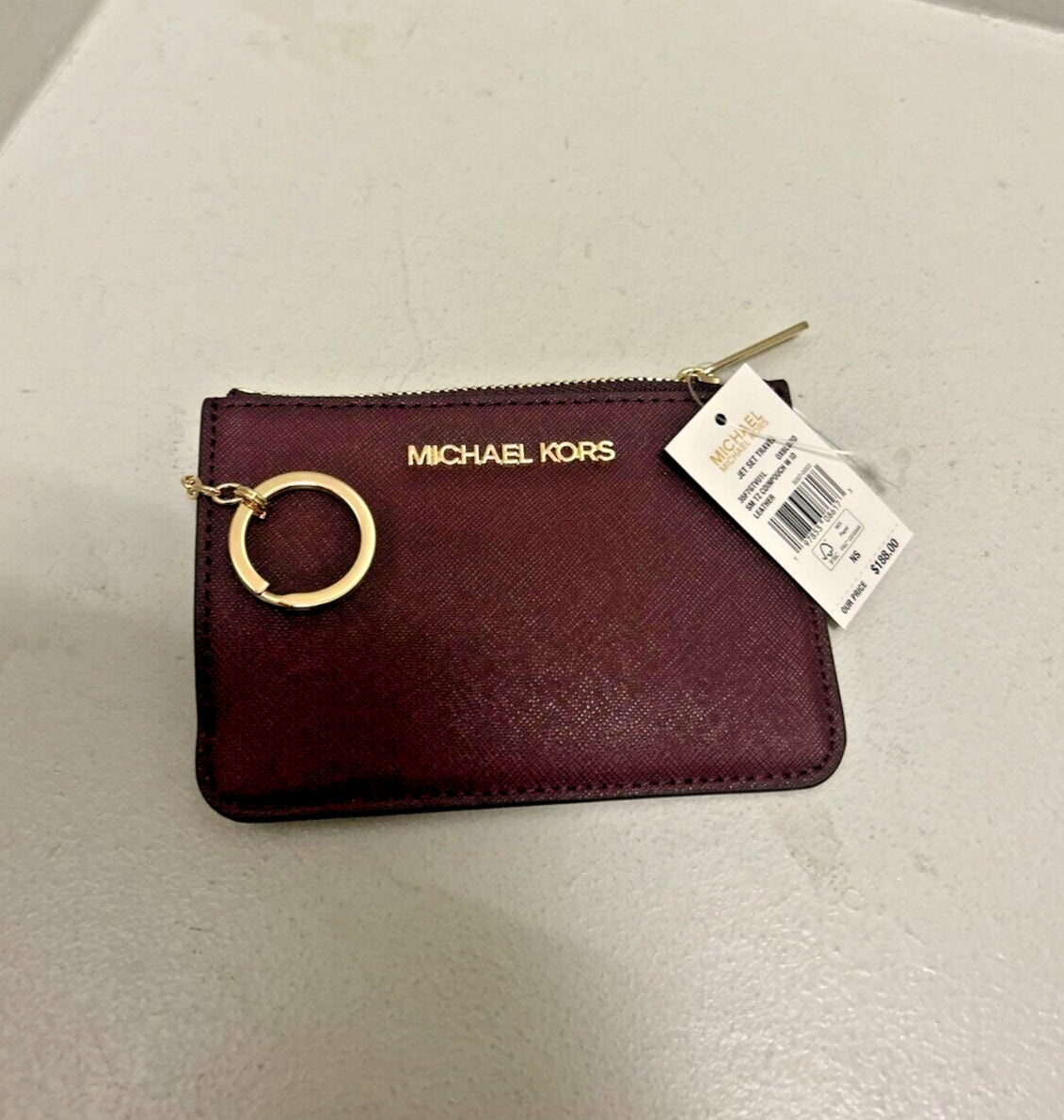 Michael Kors Women Lady Key Ring Chain Top Zip Coin Pouch ID Card Holder Wallet