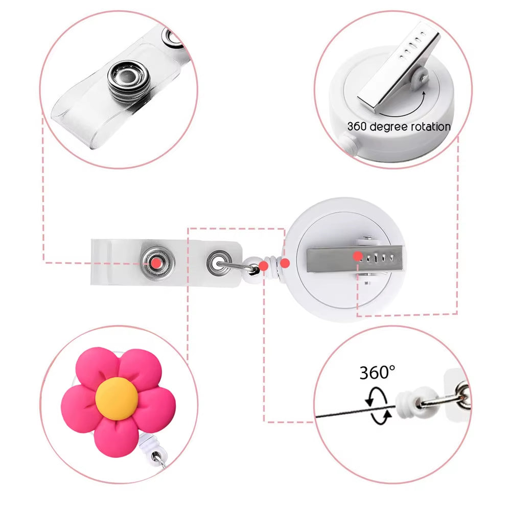 New Flower Retractable Nurse Chest Badge Reel Clip Holder Students Doctor Work ID Card Holder Keychain Accessories Jewelry Gifts