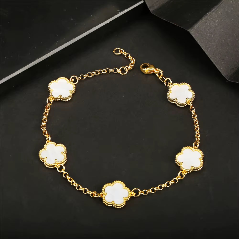 2023 Hot Selling Five Leaf Flower Bracelet Natural Stone Malachite Shell Flower Bracelet 11 Colors Ladies Charm Jewelry Bracelet