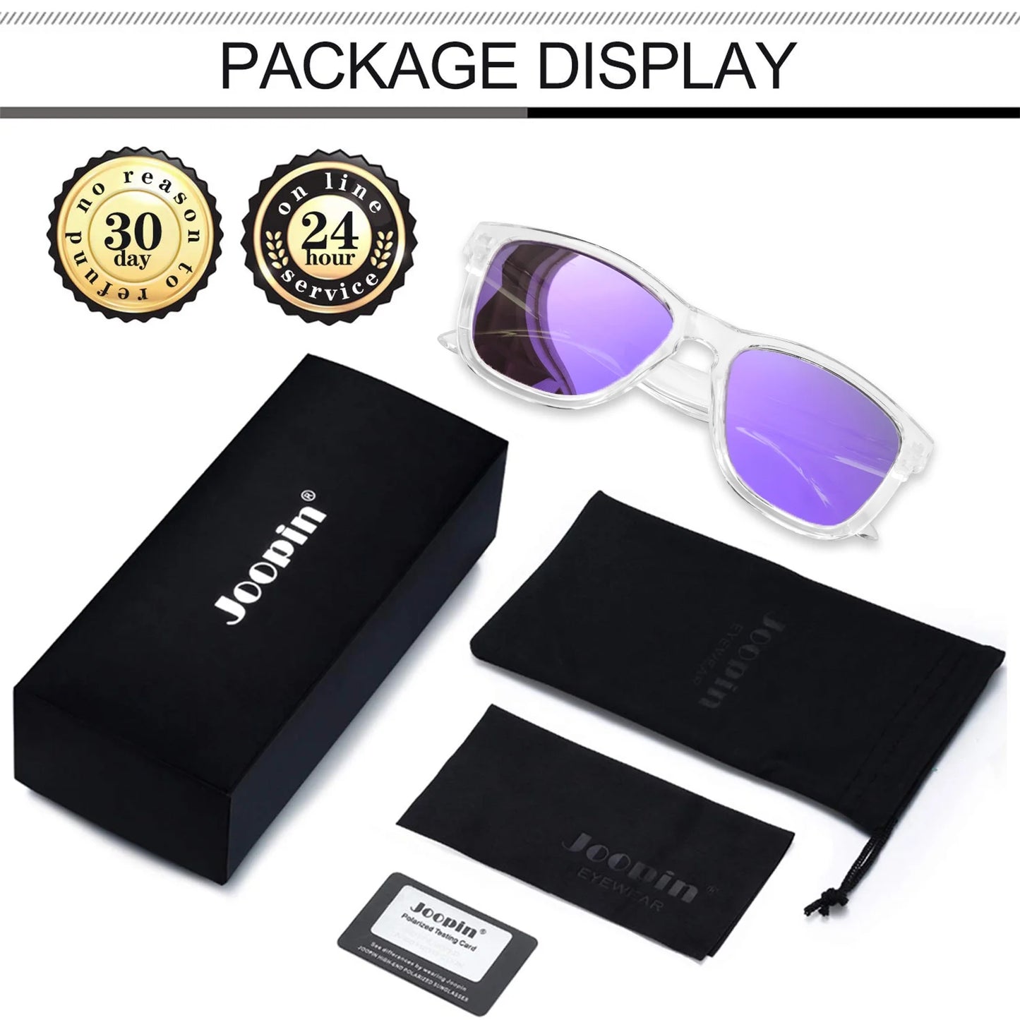 Polarized Sports Sunglasses for Men Women Classic Transparent Frame UV400 Mirrored Lens (Clear Mirrored Purple)