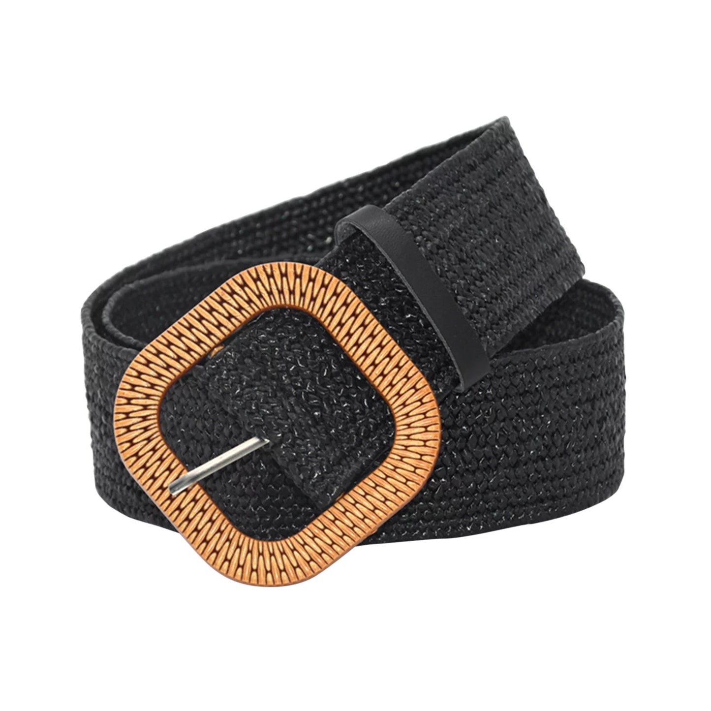 Belts for Women Women Belt Straw Woven Elastic Stretch Wide Waist Belts for Dresses with Buckle Black + One Size