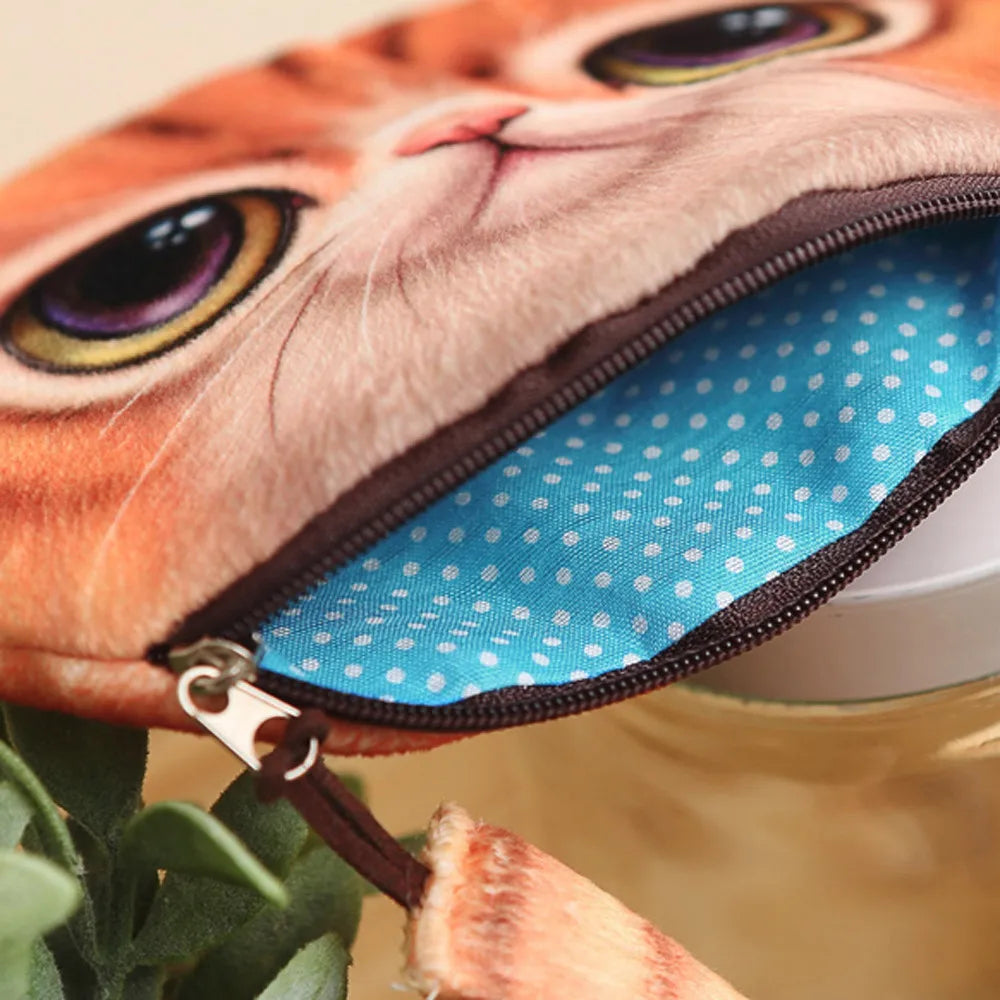 Women Cute 3D Print Cat Girls Tail Plush Coin Purse Change Purse Bag Wallet Keychain Bags Cotton Card Holder Money Clips