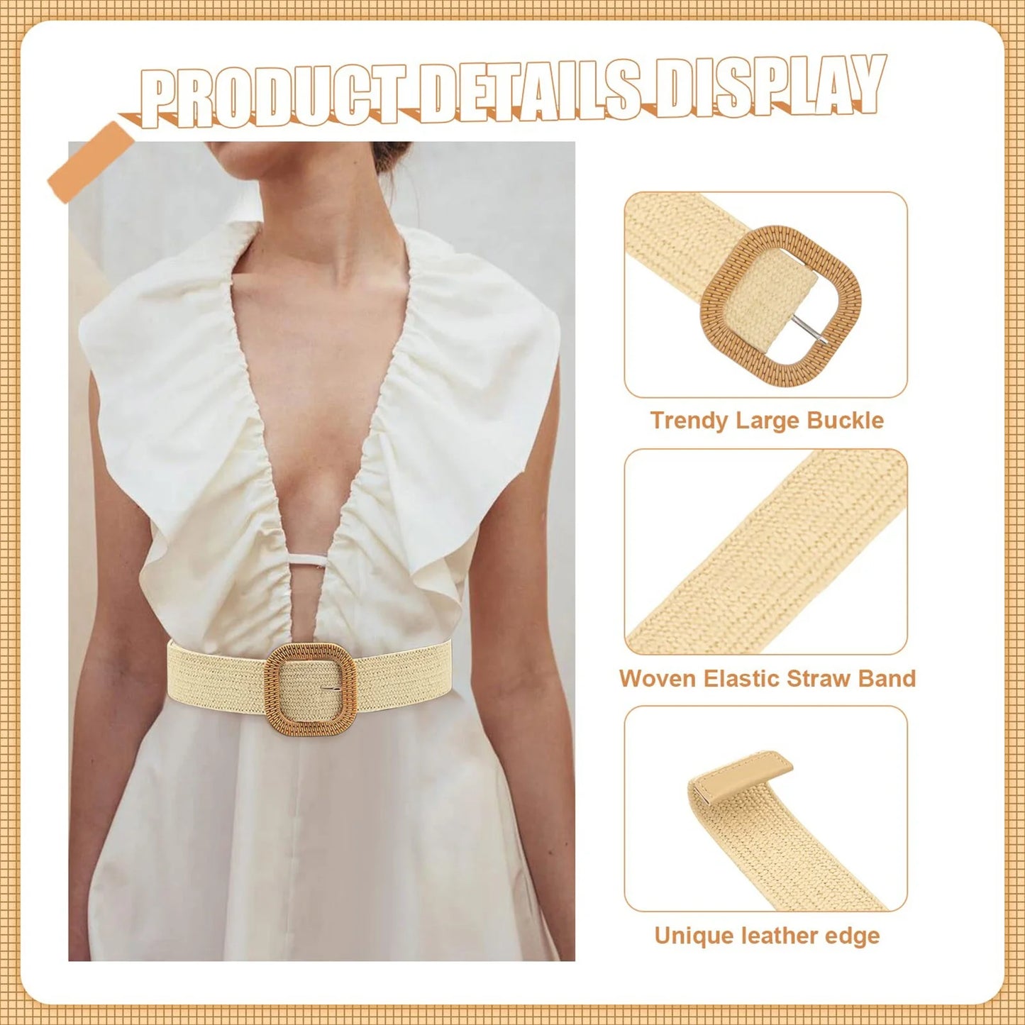 Women Belt Straw Woven Elastic Stretch Wide Waist Belts for Dresses with Buckle Woman Abdominal Belt Seat Belt Female