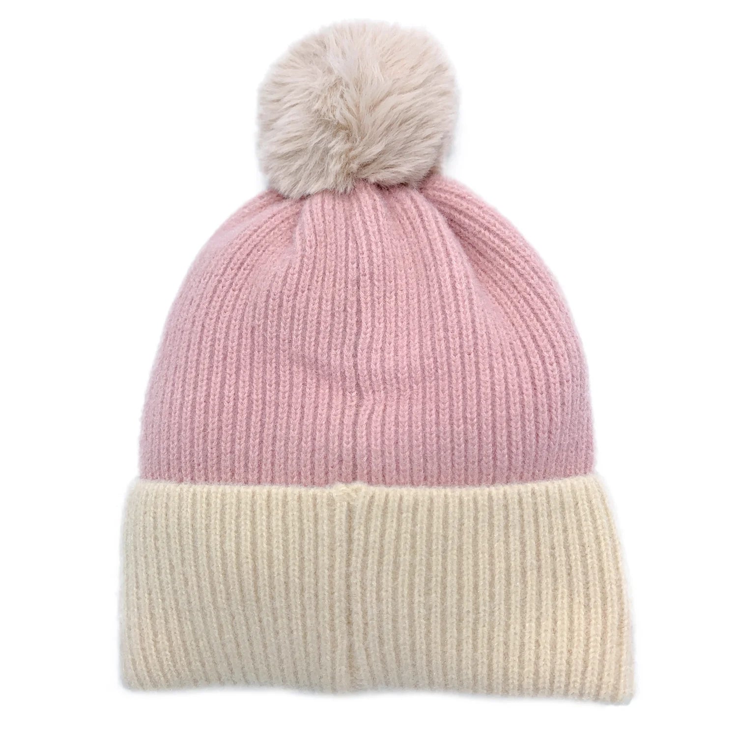 Women'S Winter Ribbed Knit Beanie with Faux Fur Pom Pom Hats Gifts for Her