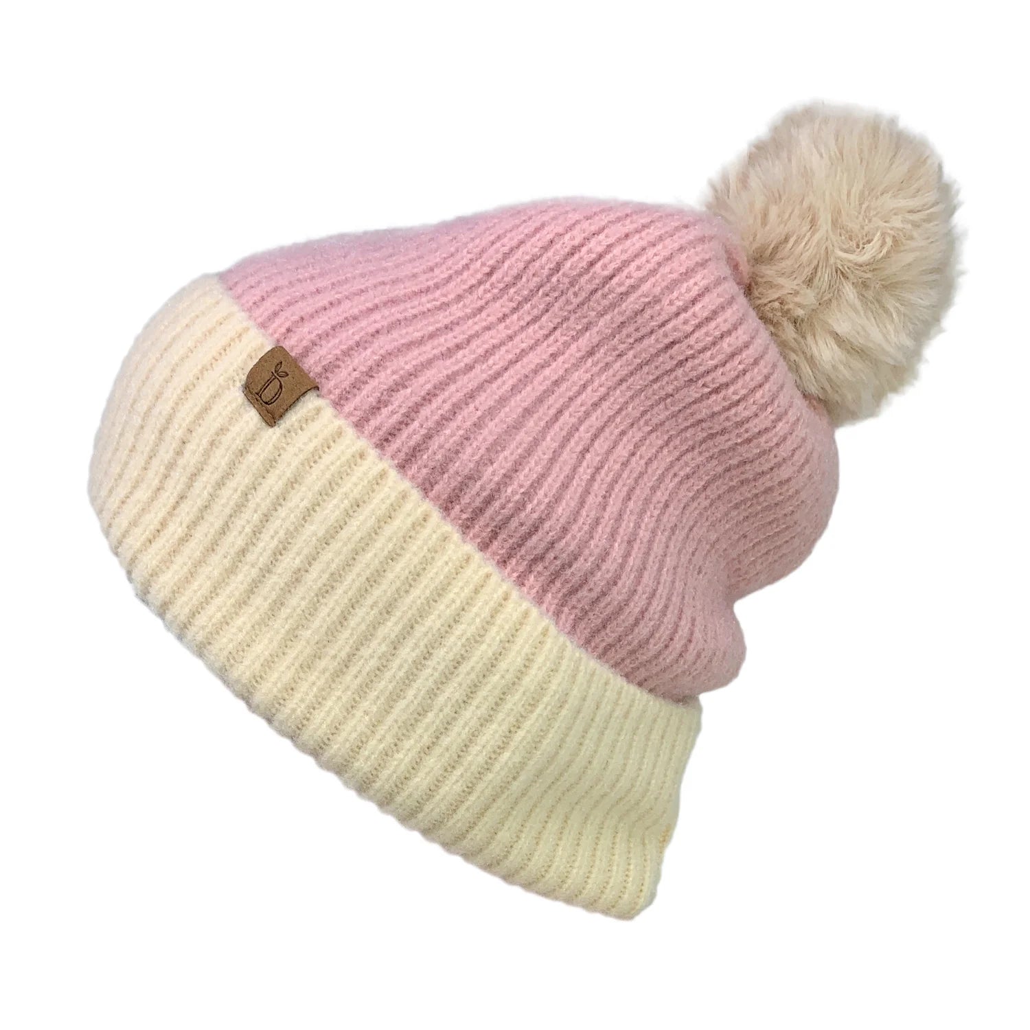 Women'S Winter Ribbed Knit Beanie with Faux Fur Pom Pom Hats Gifts for Her