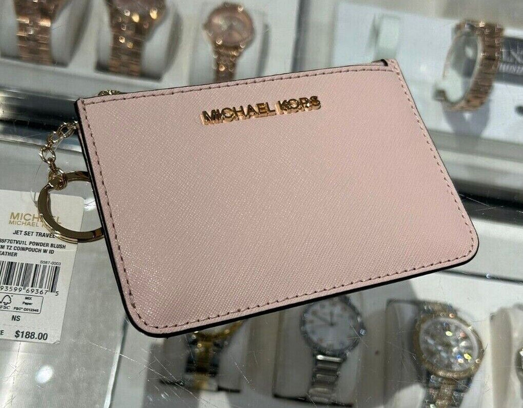 Michael Kors Women Lady Key Ring Chain Top Zip Coin Pouch ID Card Holder Wallet