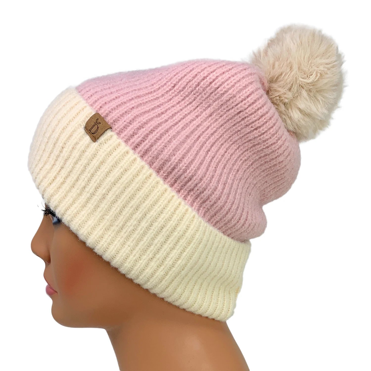 Women'S Winter Ribbed Knit Beanie with Faux Fur Pom Pom Hats Gifts for Her